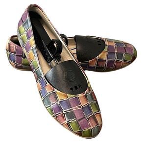 Goby‎ Womens Multicolor Flats Checkered Patchwork Sz 6.5-7 Eur 37 Slip Ons